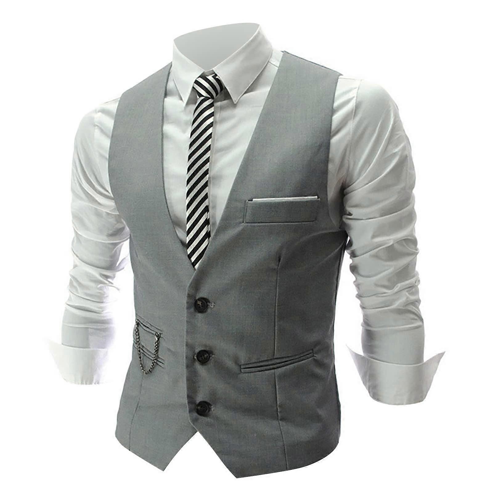 Business Vest Men's VNeck Slim Fit Suit Vest Wedding Tuxedo Vest Waiter Uniform Gray 3XL Sleeveless Dress Vest
