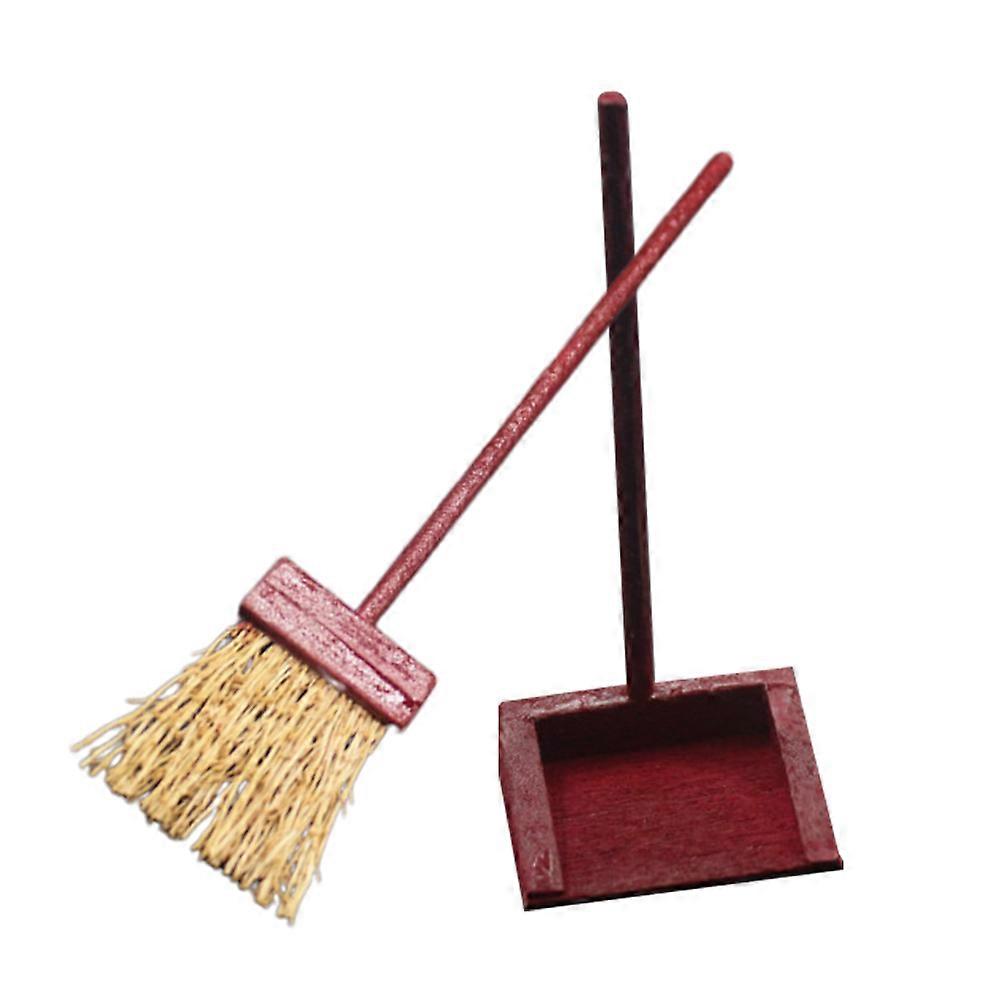 Mini Hand Broom Pan Miniature House Kit Tools Decorative Addition For Dorm Decor Red Color Plastic Material 2Pcs