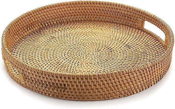 HG 30 cm, στρογγυλός δίσκος μπαστούνι, ψάθινος δίσκος με λαβές εγκοπής, υφαντός δίσκος φρούτων / ψωμιού