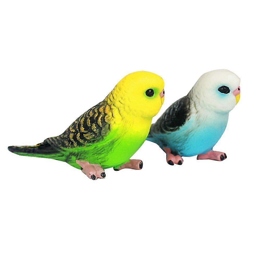 2pcs Simulation Small Parrot Figurine Bird Model Kids Toy Creative Desktop Ornaments Collection Decoration Craft Gift (Green + Blue)