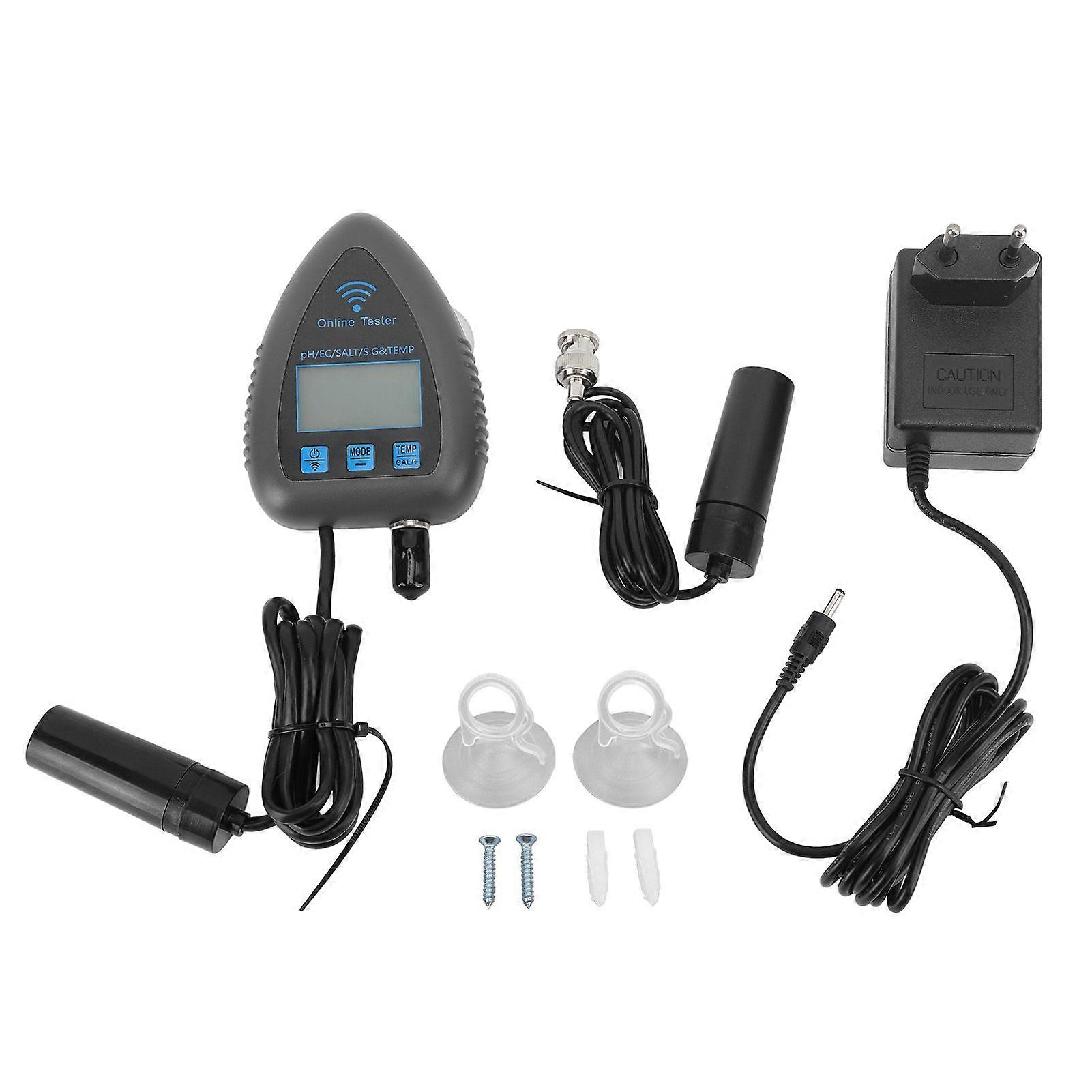 PH-Temperatur-Wasserqualitätsmesser Mini Continuous 5 in 1 PH EC SALZ SG TEMP Monitor Wireless WiFi Online Wasserqualitätsmonitor für Tuya EU-Stecker 230V