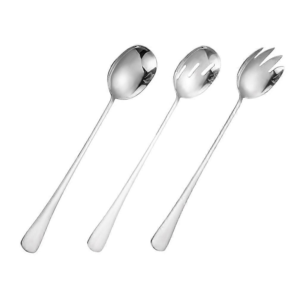 Stainless Steel Salad Spork Set with Extended Handle, Includes Colander and Serving Spoon – Healthy Eating Tableware