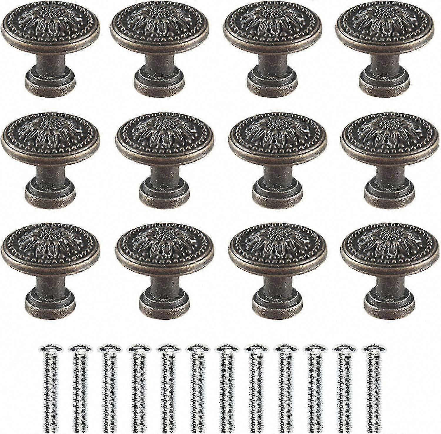 12 Retro Round Drawer Knobs - Zinc Alloy Rustproof Vintage Cabinet Pulls for All Cabinets