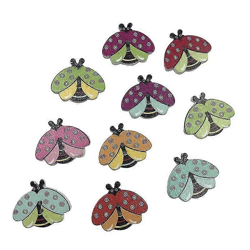 50pcs Diy Wooden Buttons Creative Colored Drawing Ladybird Pattern Buttons Two Holes Buttonsmixed Color 2025