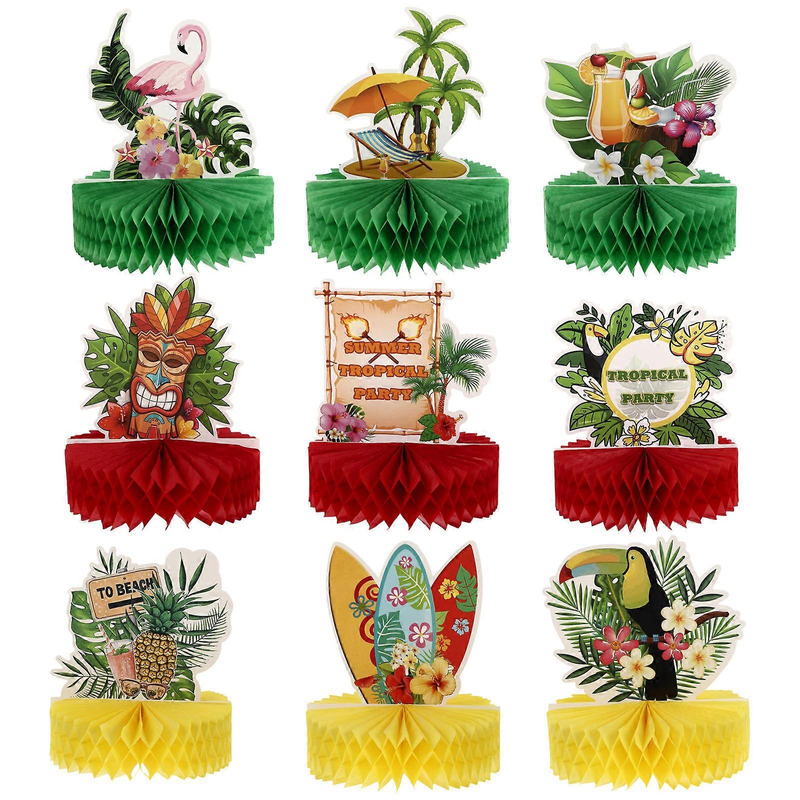 Hawaii Themed Party Supplies Assorted Color Paper Decorations for Dining Table Display 9 Pcs