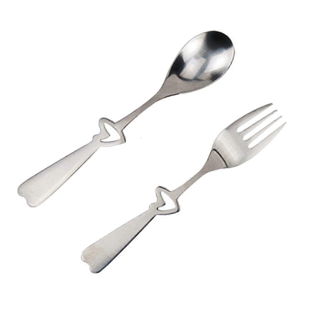 Stainless Steel Spoon and Fork Set for Kitchen Use Beautiful Heart Shape Design Silver Color 2 Piece Set
