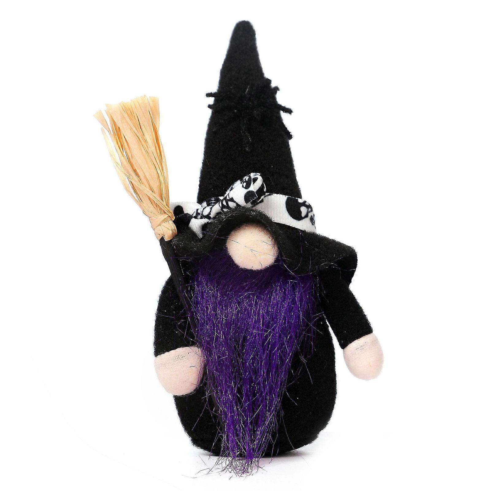 Faceless Gnome Plush Doll Decoration Halloween Witch Figurine with Hat Brooms for Party Decor Centerpiece