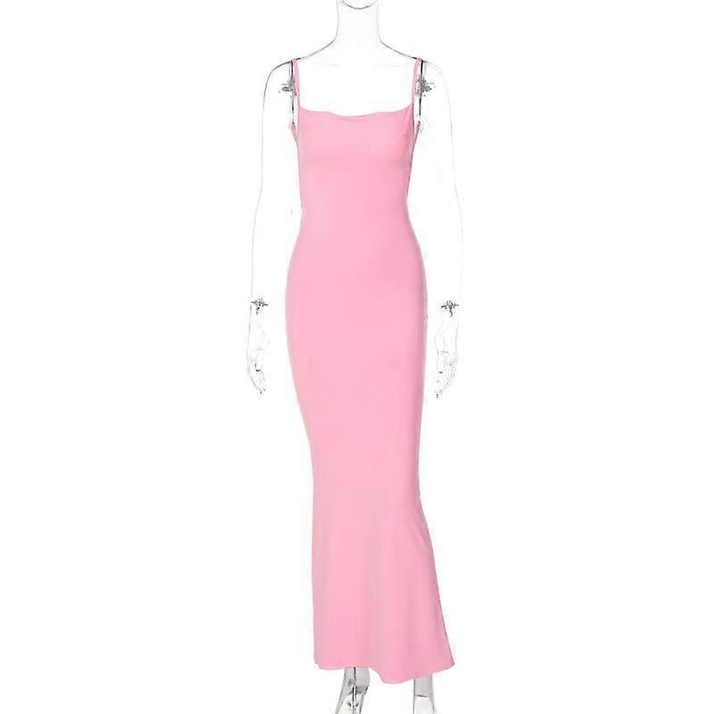 Spring Women's Sexy Slim Backless Halter Solid Color Dresses