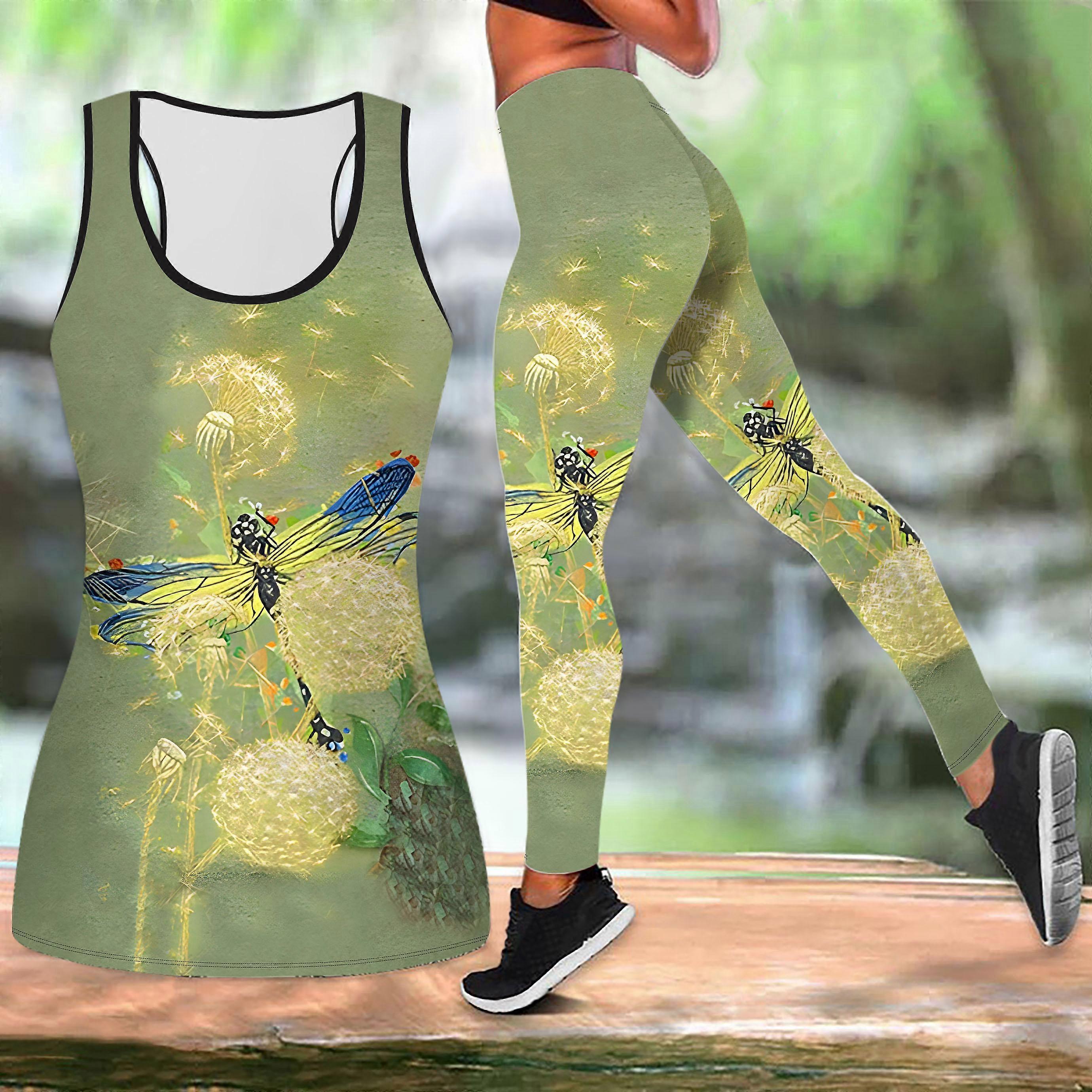 Ρολόι Dragonfly Print Στολή γιόγκα για γυναίκες Μόδα Προπόνηση Κολάν Fitness Sports Casual Yoga Set Αθλητικό κοστούμι