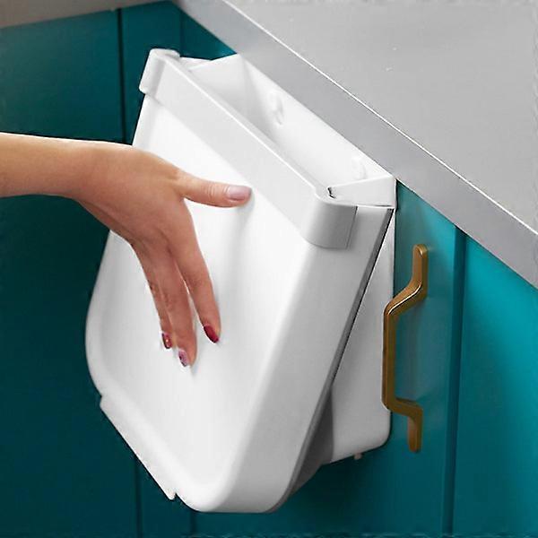 Foldable hanging kitchen trash can, wall-mounted, small white