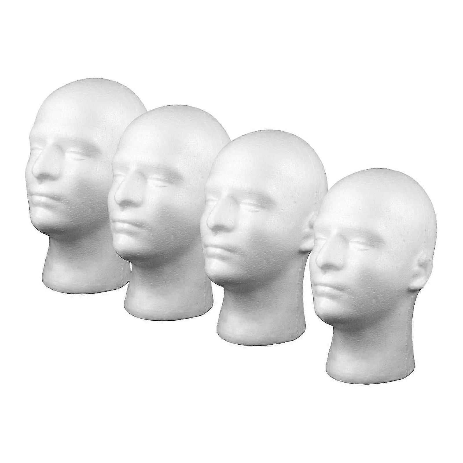 4 stk mannlig skum hode modell hatt parykk show display stativ stativ hvit