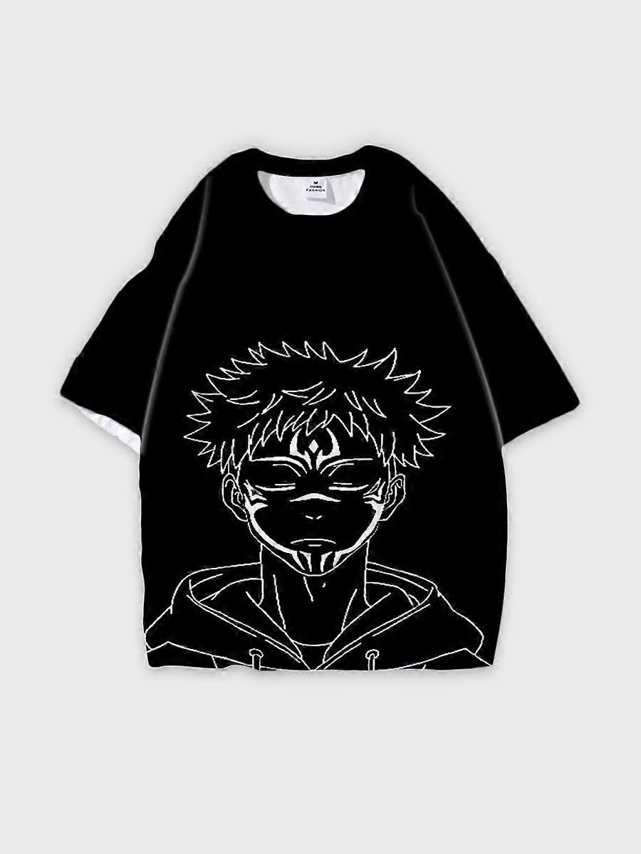 T-shirt round neck Character Pattern loose short sleeve P1408