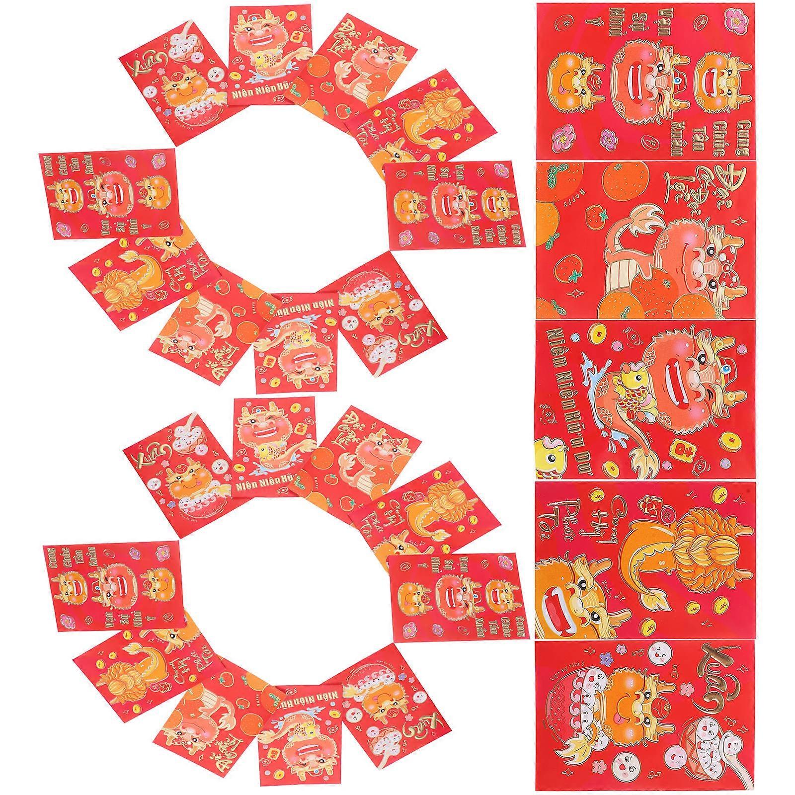 Chinese Style Red Envelopes for Decoration with Auspicious Patterns Made of Coated Paper 30 Pcs
