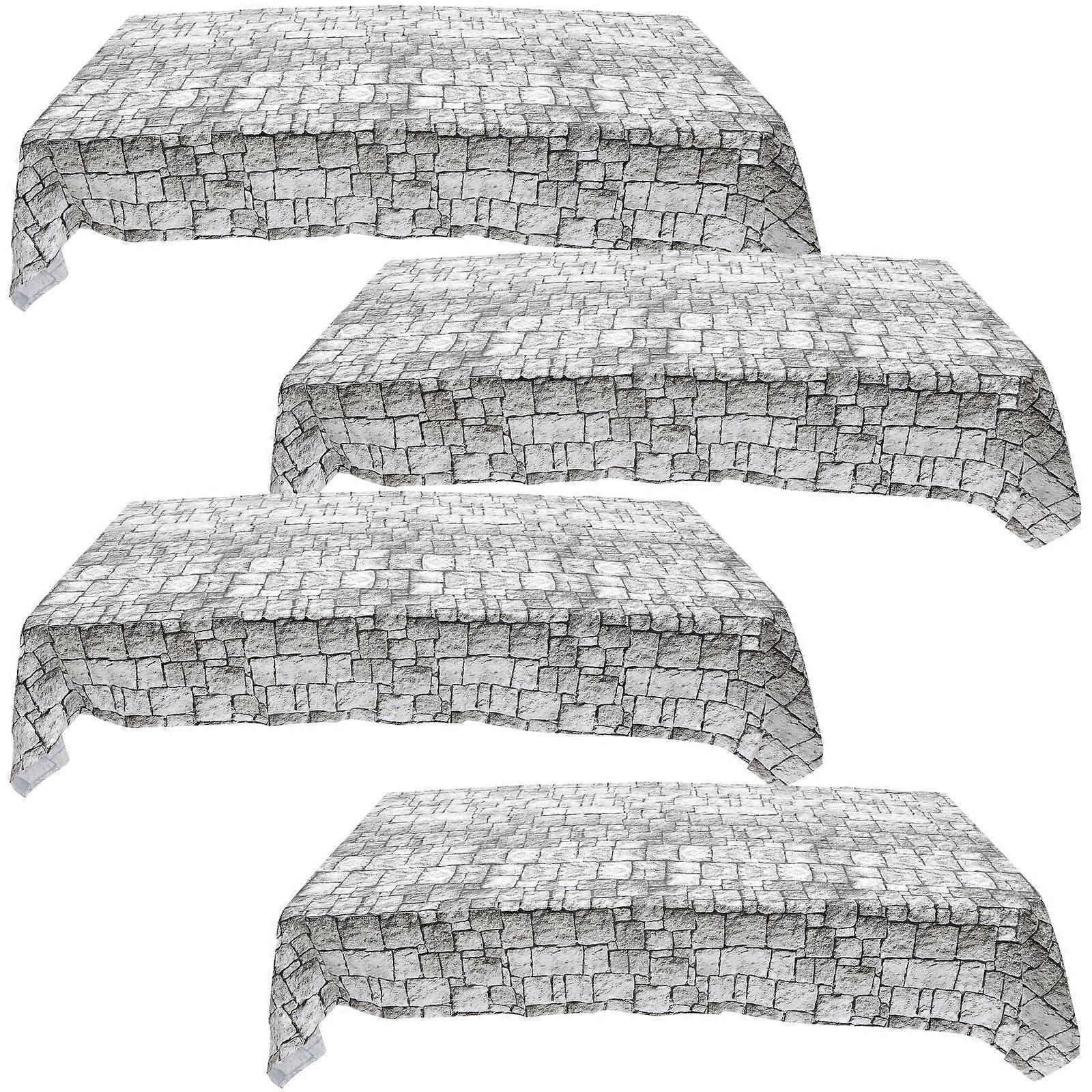 4pcs Stone Brick Wall Tablecloths Halloween Covers Pebble Pattern Tablecloth Set