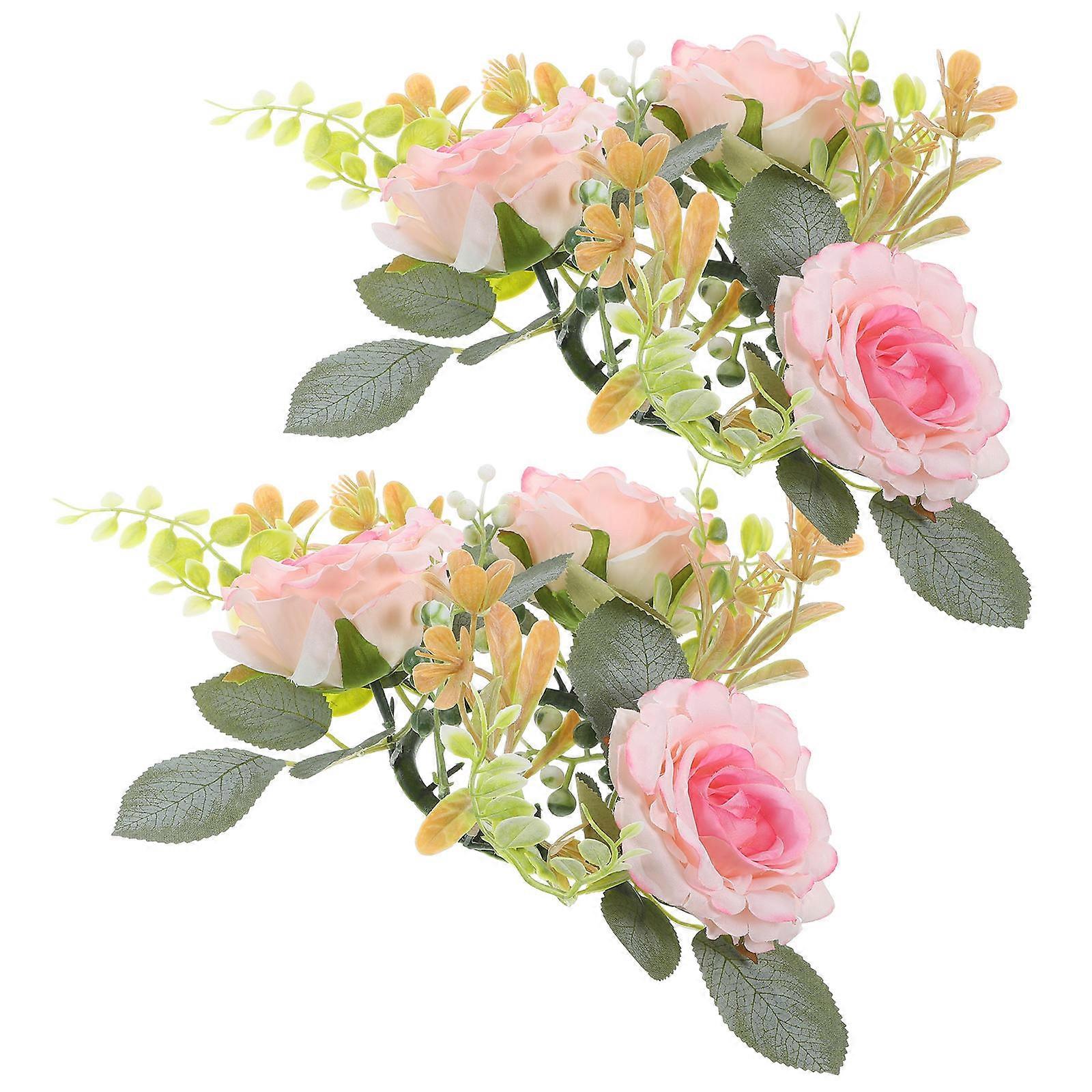 Multi Color Artificial Rose Candle Ring for Tabletop Decoration Perfect for Weddings and Parties 2Pcs