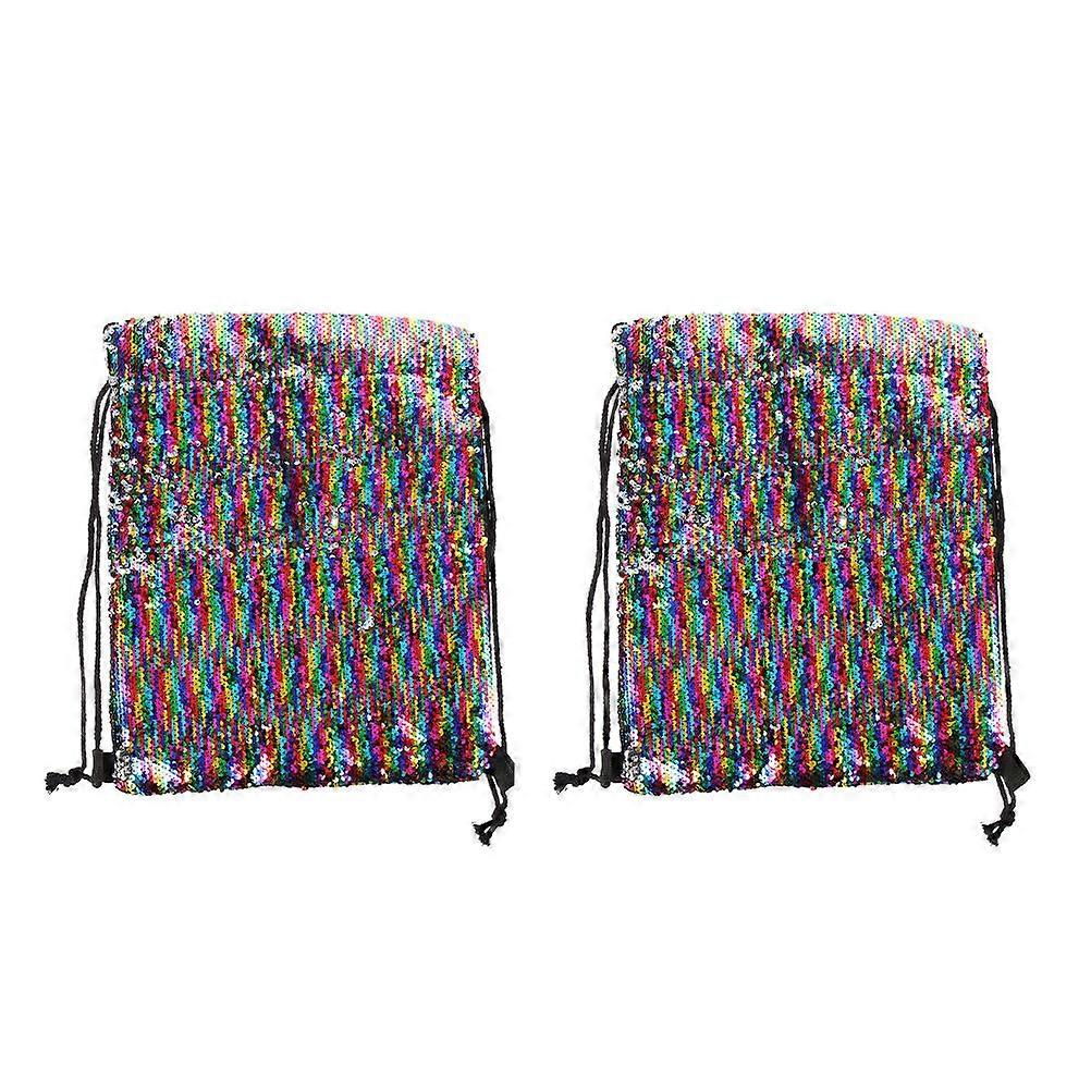 Here's a refined and attractive product description for your **2pcs Iridescent Mermaid Sequin Drawstring Backpack Reversible Glitter Tote Bag**: