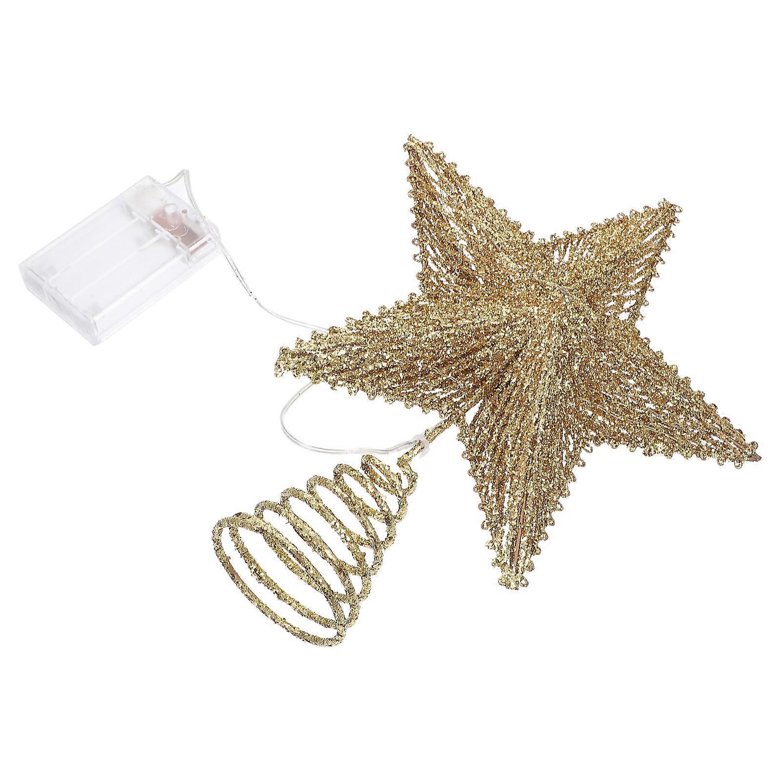 Glitter Powder Coated Xmas Tree Topper Star With Built String Lights Five Pointed Christmas Tree Star For Office Store Hotel And Home Decoration