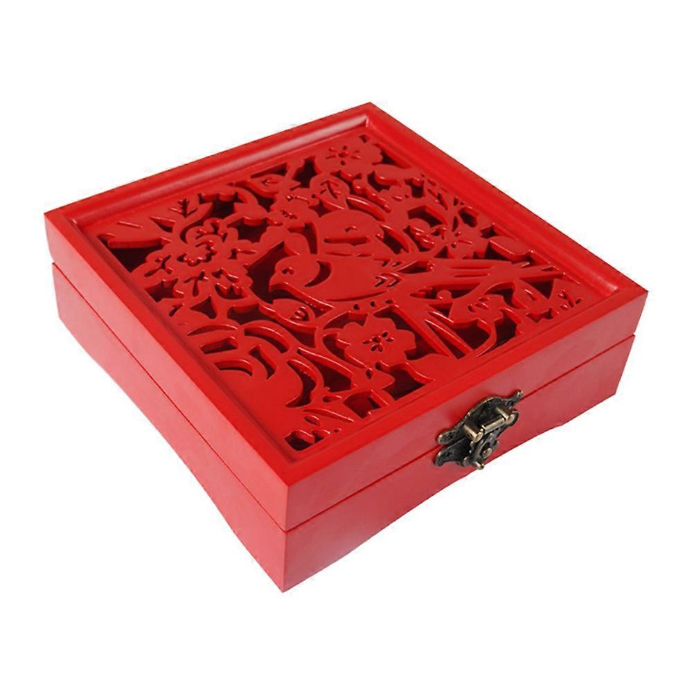 Durable MDF Chinese Style Carved Wedding Souvenir Storage Box for Gifts and Decor Red