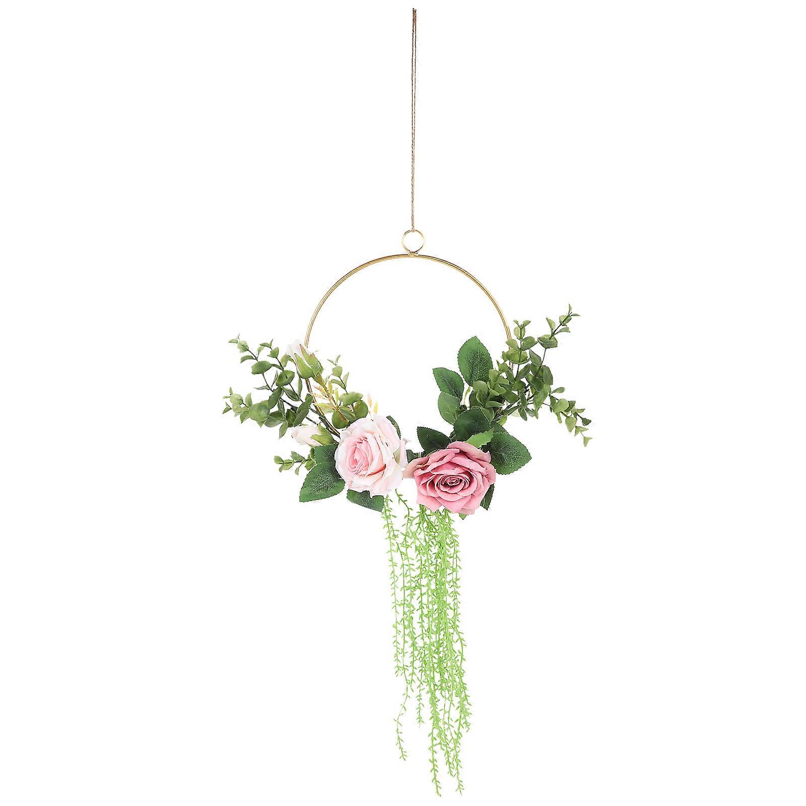 Iron Wall Decor Round Artificial Flower Wreath Elegant 1Pcs