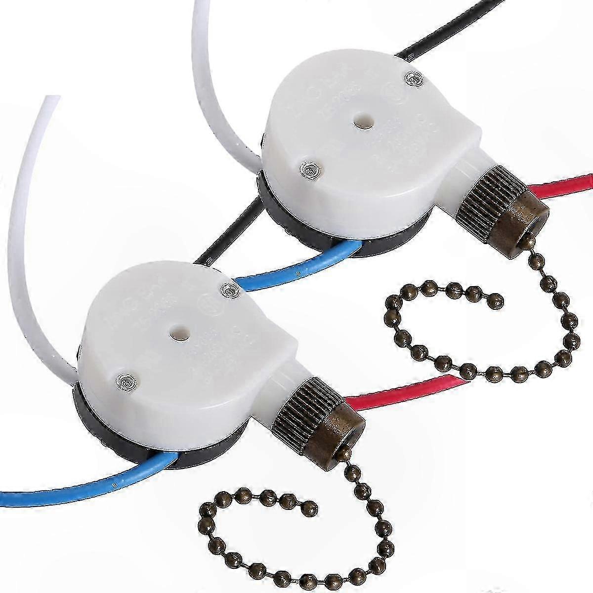 2-Pack Ceiling Fan Light Switch, 3-Speed 4-Wire Pull Chain Replacement for Fan Speed Control