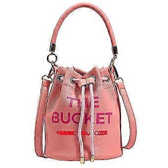 Dam PU Läder Crossbody Bucket Bag Dragsko Tote Handväska Mjuk Justerbar - Rosa
