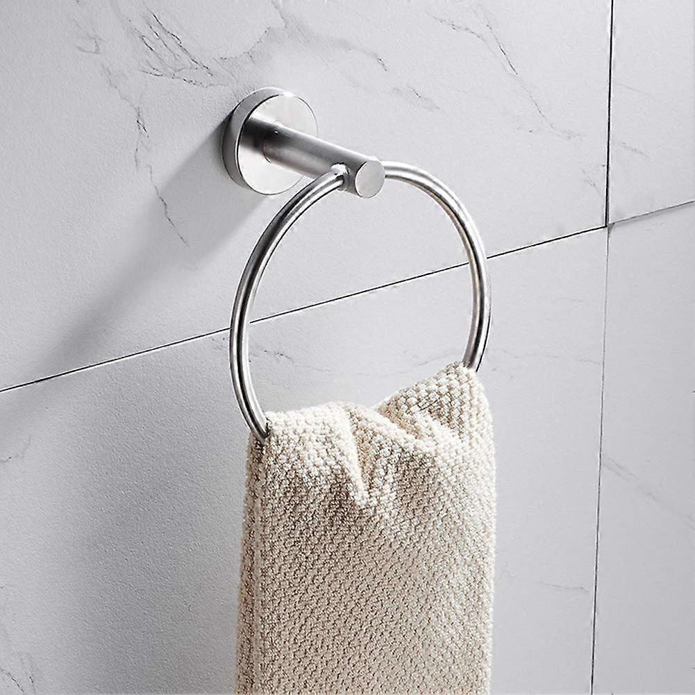 Modern stainless steel towel organizer ring with mirrorbright surface, wallmounted towel holder for bathroom, stylish and convenient.