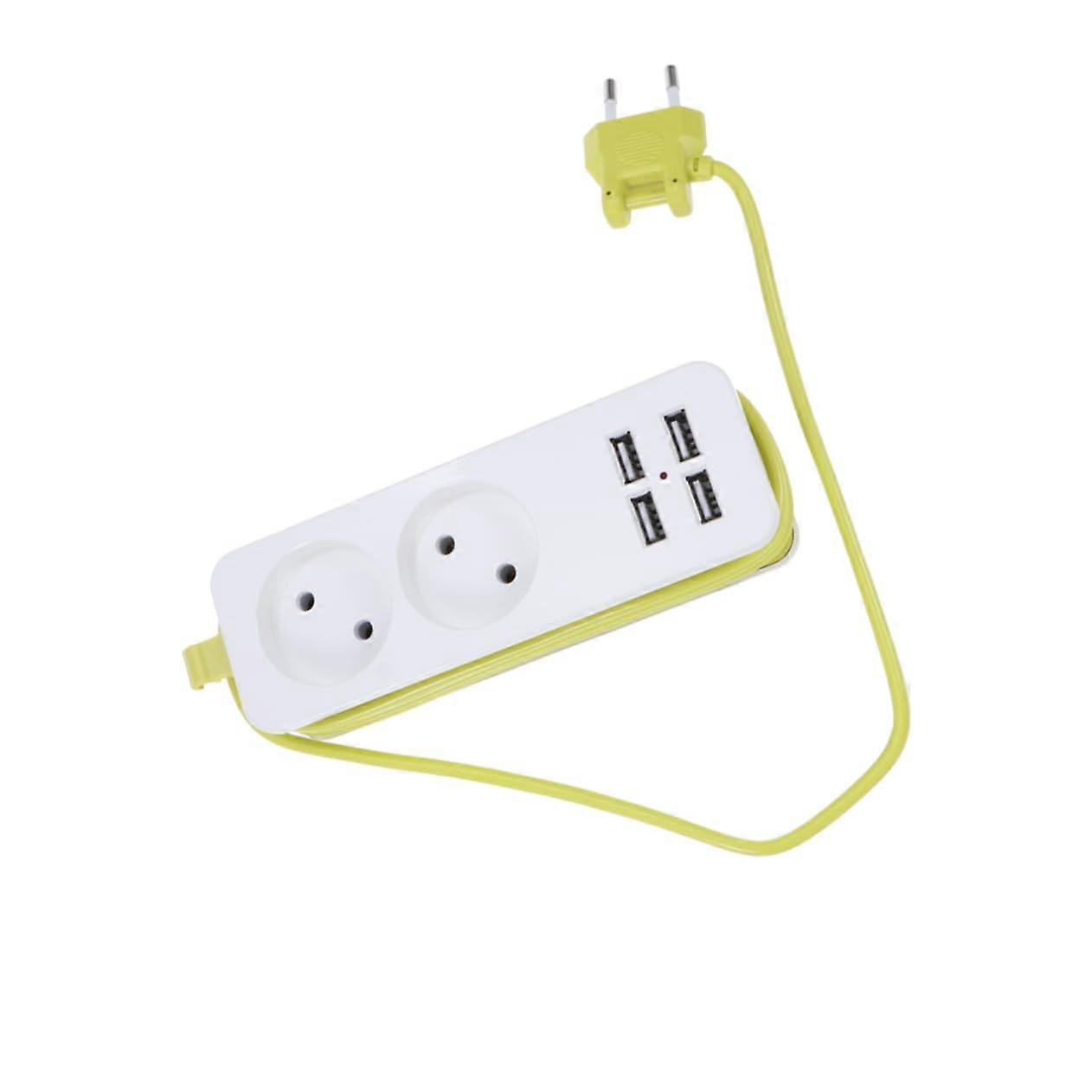 4-Pack European Standard USB Power Strips with Cables, Multi-Functional, Reliable for Home, Office, and Restaurant, White Green