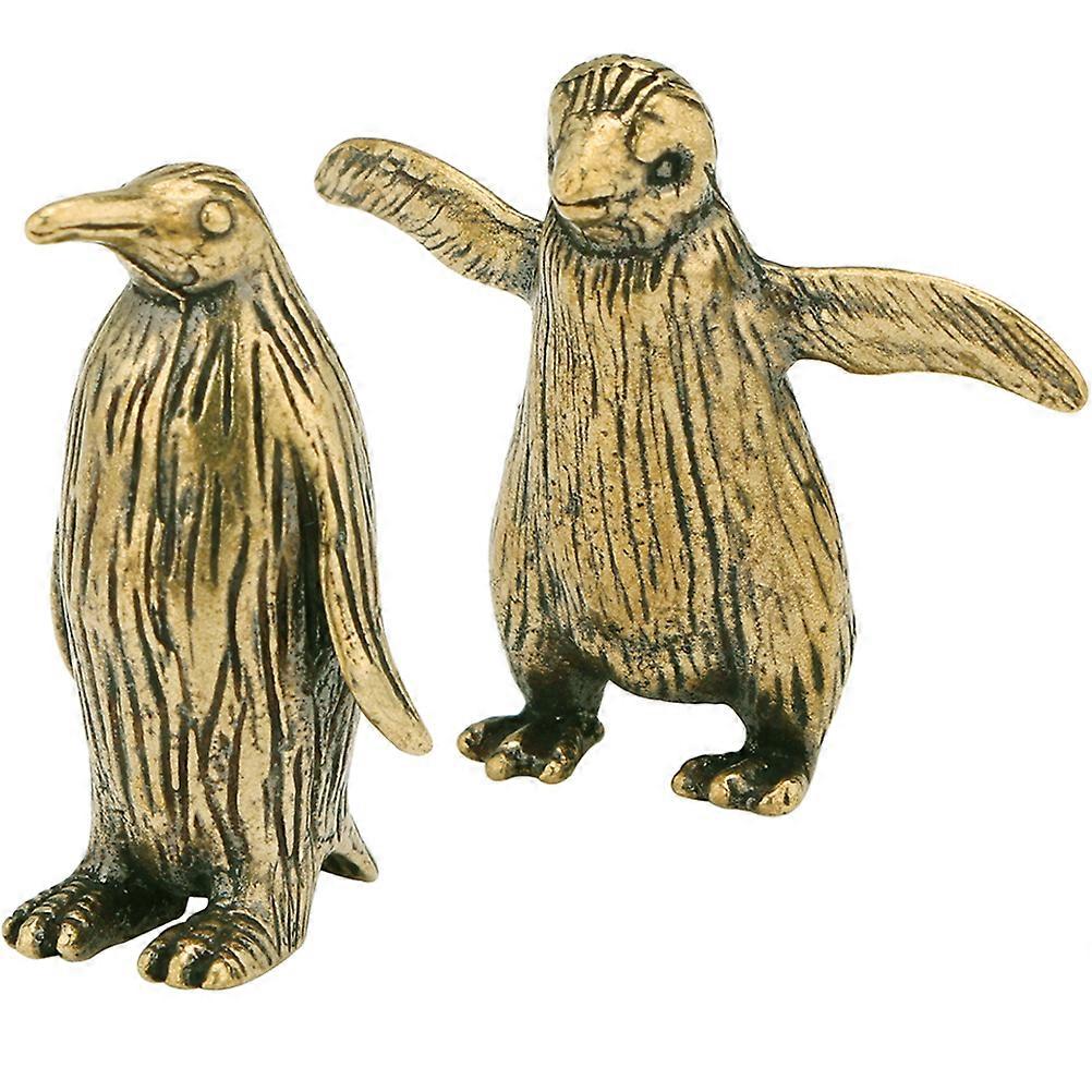 Vintage Brass Penguin Figurine Set Sturdy Metal Mini Penguin Decor for Home and Office Display Unique Retro Animal Ornament Design