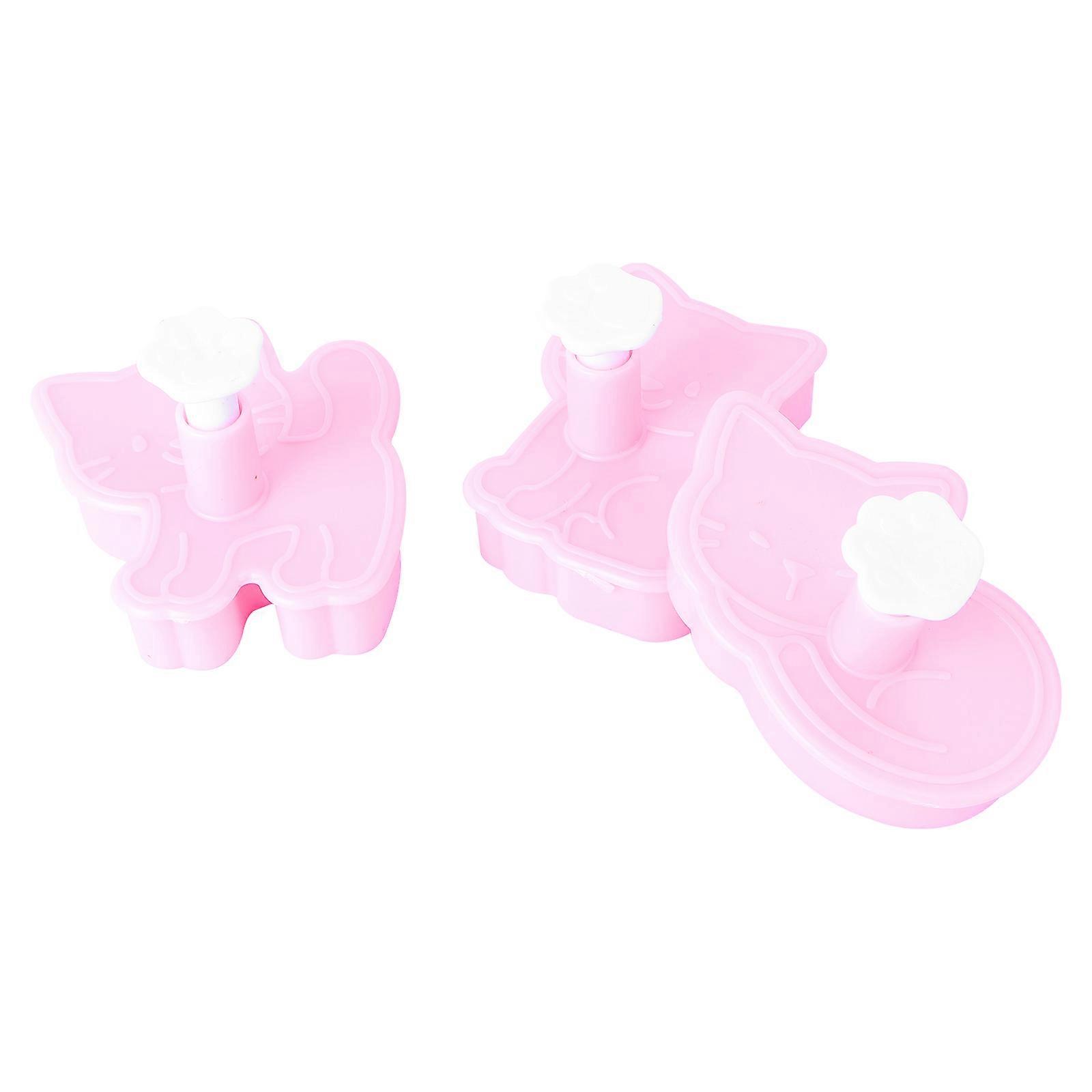 Biscuit Mold Set 3Pcs Cat Shaped Baking Tools For DIY Lovers Pink Silicone Material Safe
