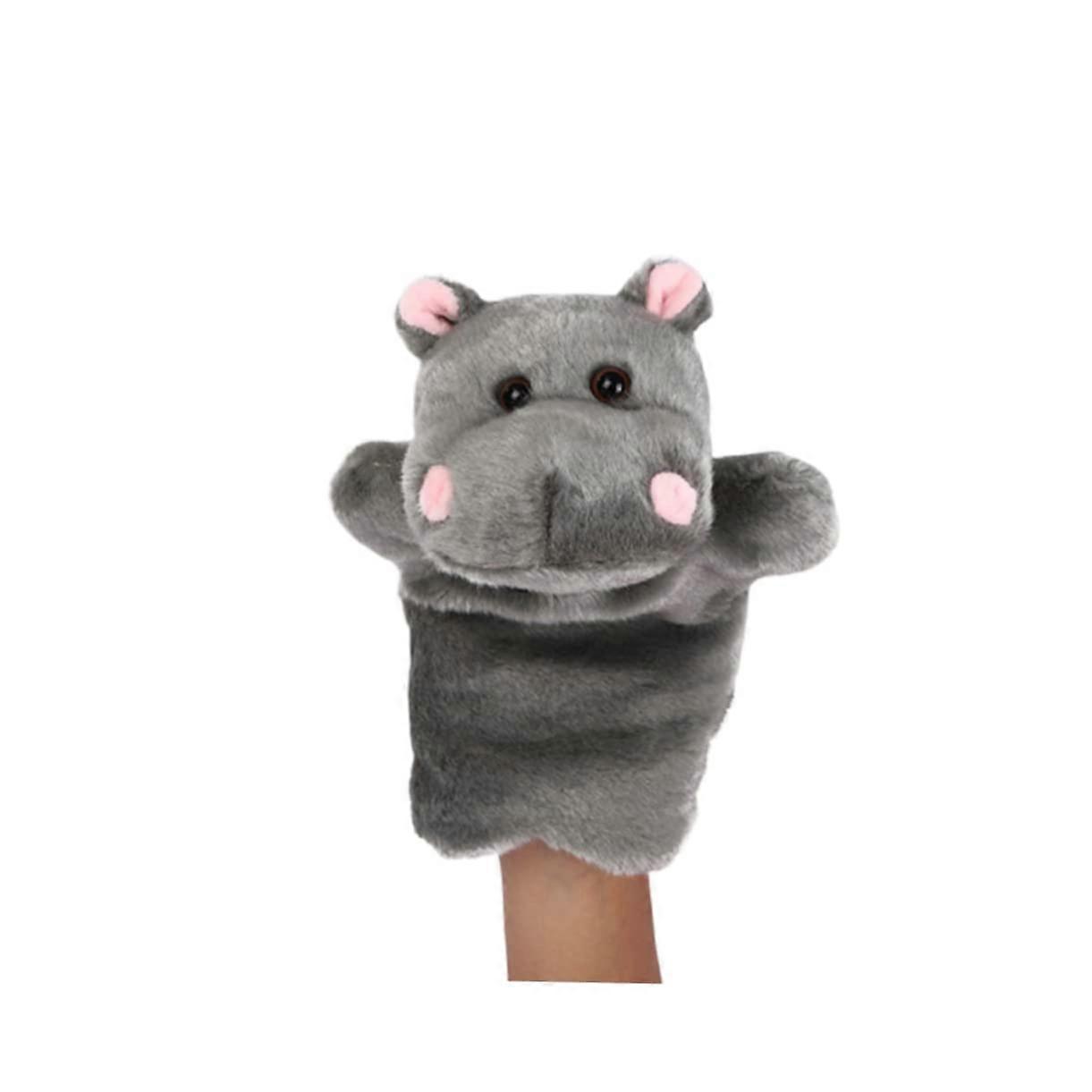 Plush Hand Puppet Hippo, Soft Fabric, Dark Gray, Interactive Storytelling Puppet For Imaginative Play