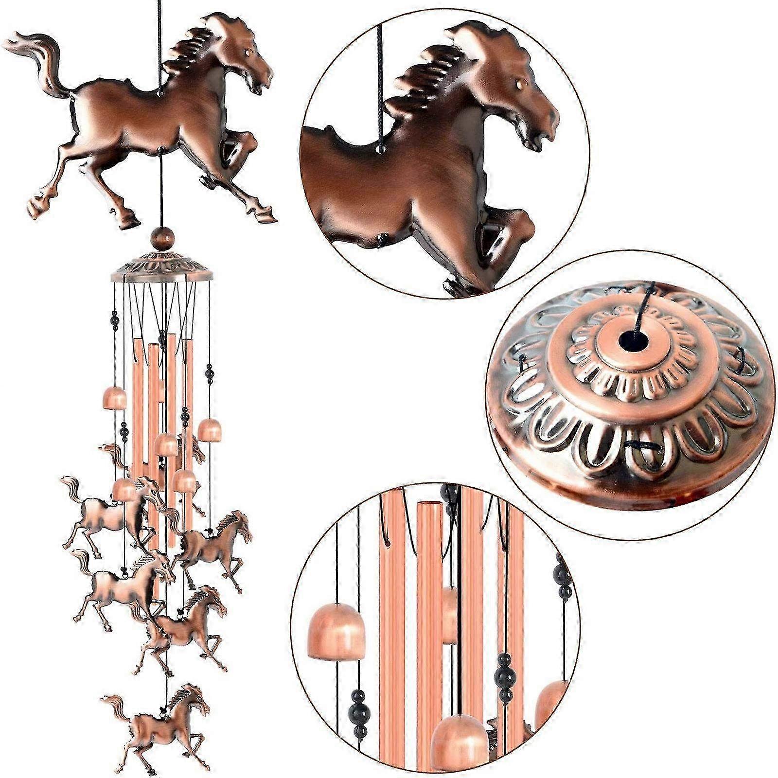 Handmade Copper Horse Wind Chimes - Commemorative Antique Gift with Flying Horse Pendant for Symbolic Home D��cor