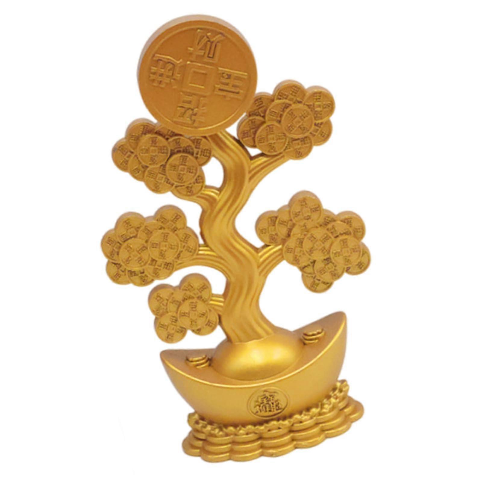 Gold Feng Shui Statue Rotating Money Tree Desk Ornament for Office Decor Wealth Symbolism