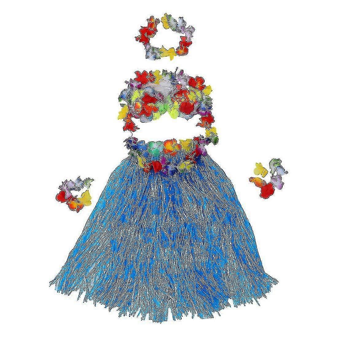 6セットハワイアングラスフラワーフラレイリストバンドガーランドコスチューム-ブルー