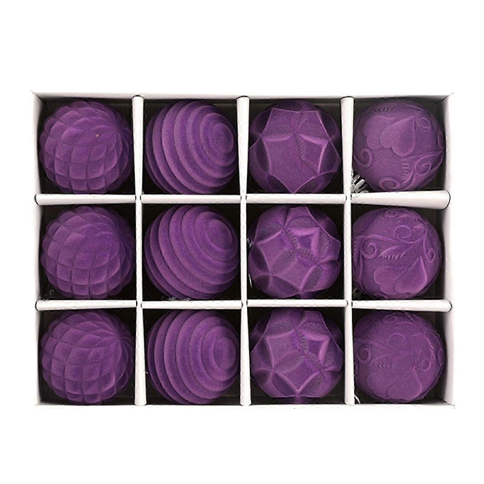 Practical 12pcs Flocking Christmas Ornament Charm 8cm Shatterproof Baubles for