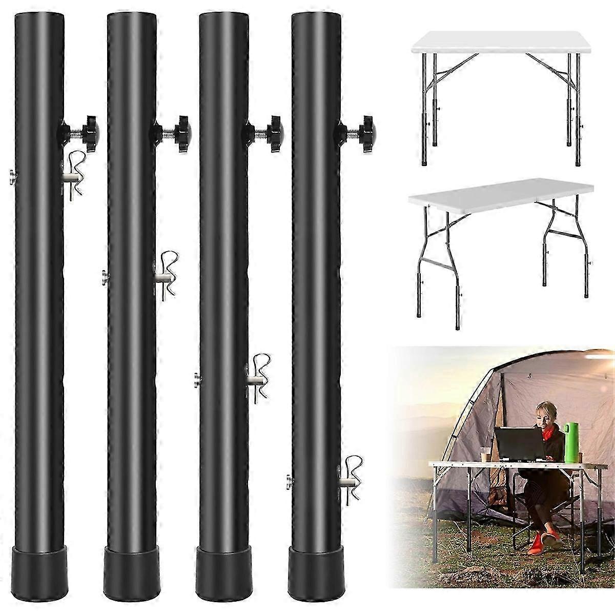 4-Pack Folding Table Leg Extender with Metal Extensions, Adjustable 4 Levels/Heights for Heavy Duty Tables