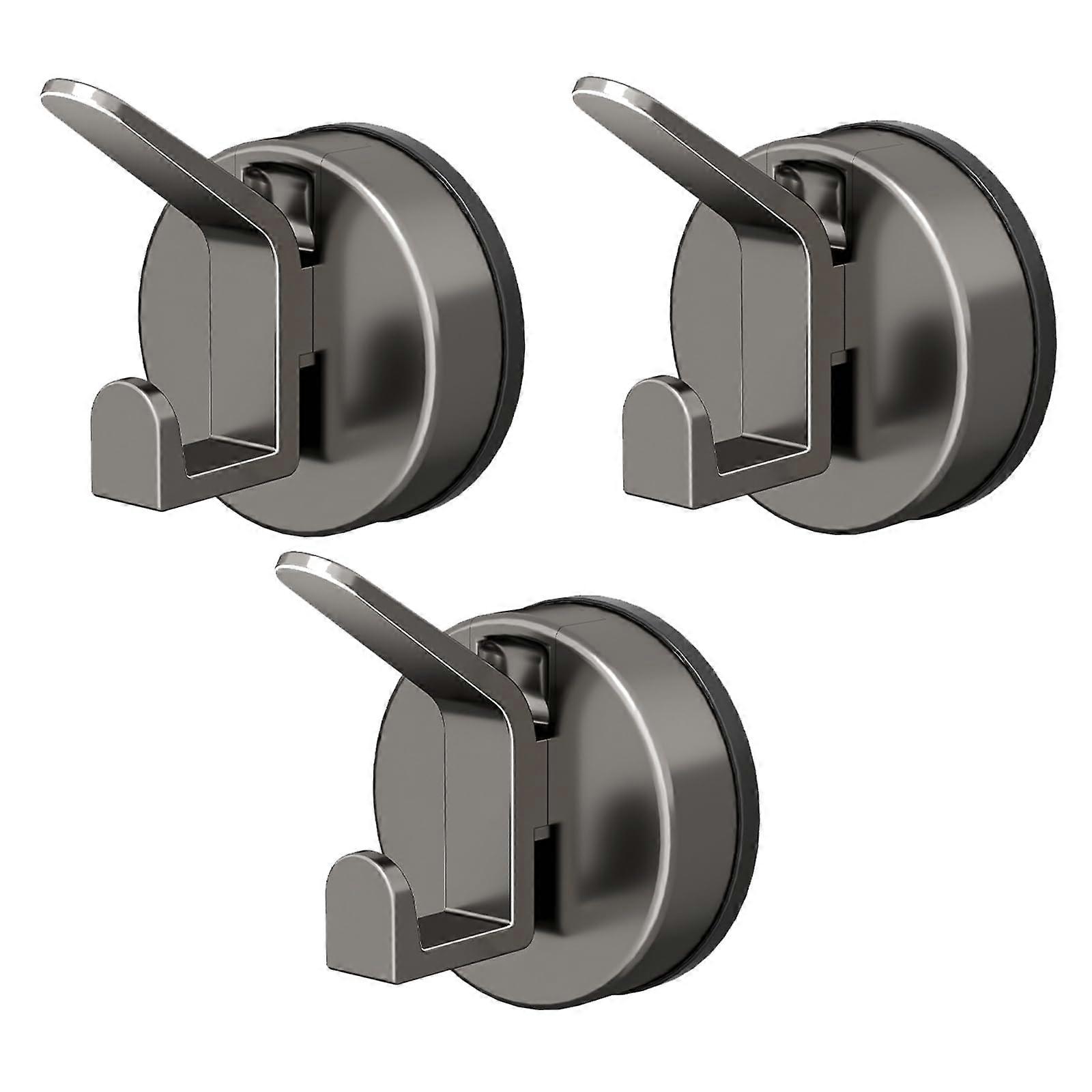 Suction Cup Hook 3Piece NoDrill Rustproof Wall Hangers For Bathroom And Kitchen Grey