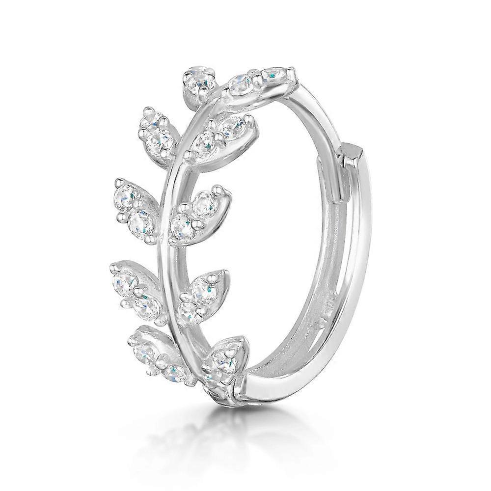 925 Sterling Silver Leaves Huggie Hoop Earrings with Cubic Zirconia