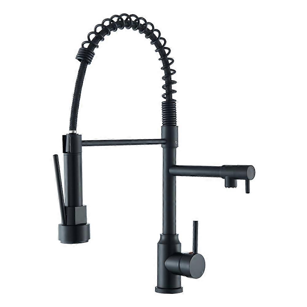 Black Kitchen Faucet 360Degree PullDown DeckMounted Hot Cold Mixer Dual Faucets