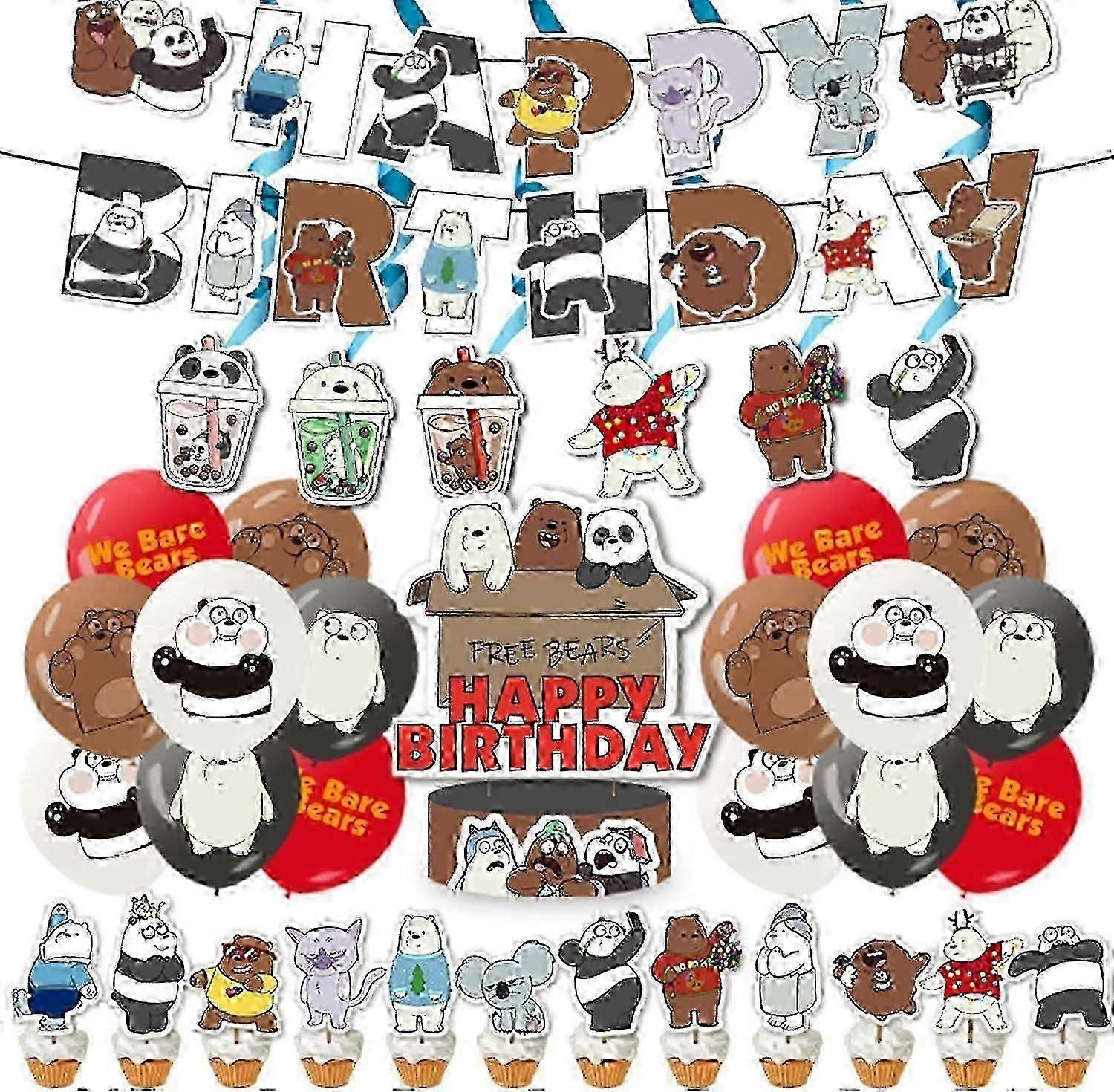 We Bare Bears Birthday Party Decoration Bears Party Supplies Include Happy Birthday Banner Balloons Cake Topper Cupcake Toppers