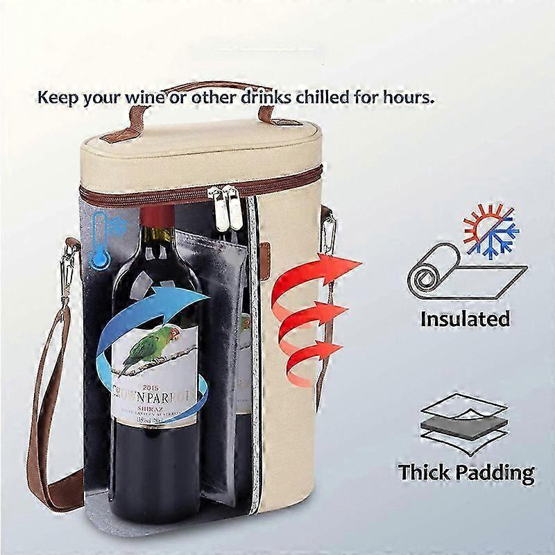 DWW-1 Insulated Wine Tote Bag - 2 Bottle Padded Travel Wine Carrier with Handle and Adjustable Shoulder Strap for Wine Enthusiasts