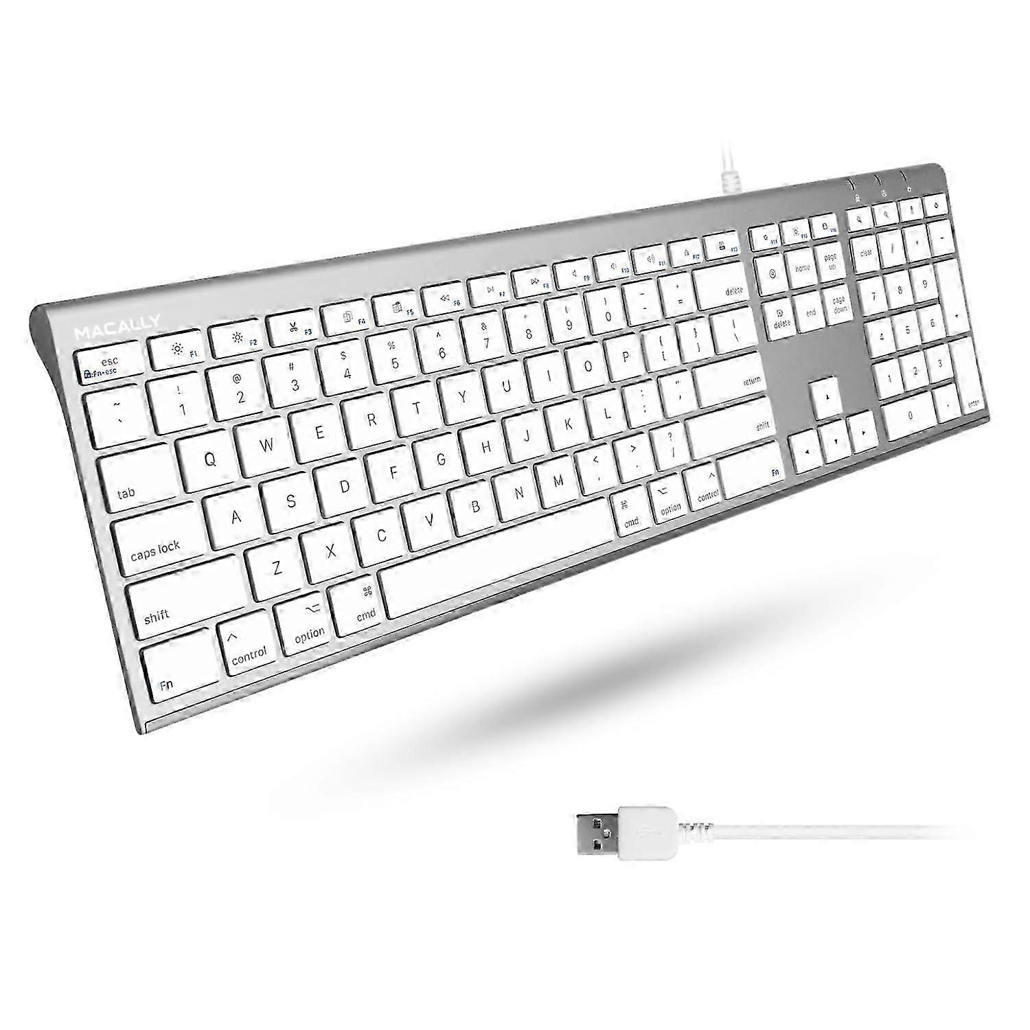 Ultra Thin USB Cable Computer Keyboard - Compatible with Apple Keyboard or Windows - full -length keyboard with 20 Mac keyboard key