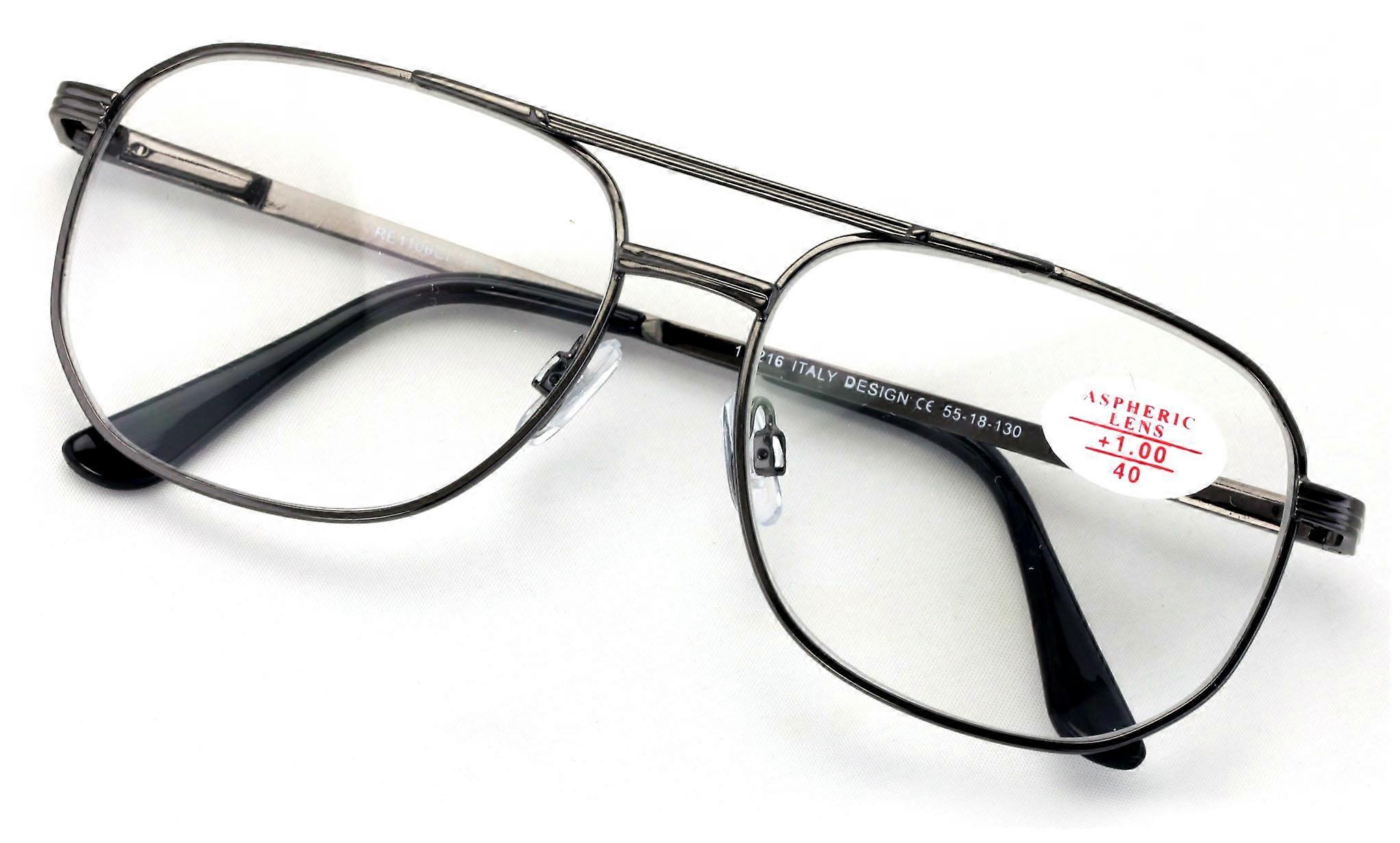 Metal Aviator Reading Glasses - Spring Hinge Square Large Lens Reader +3.25