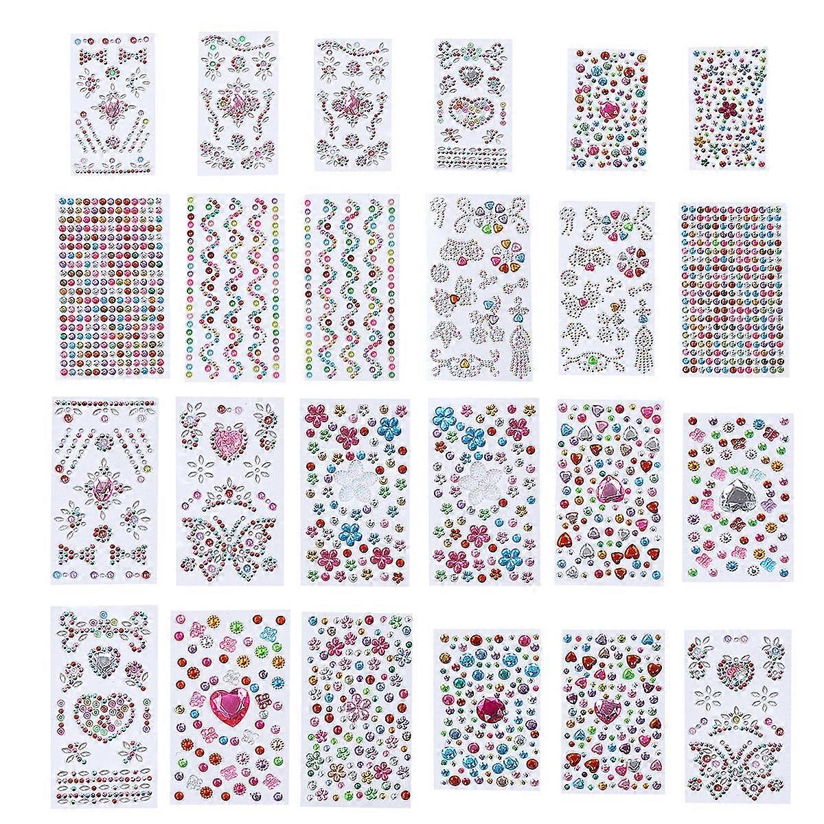 DIY Acrylic Stickers Colorful Rhinestone Decals for Decoration 48 Sheets