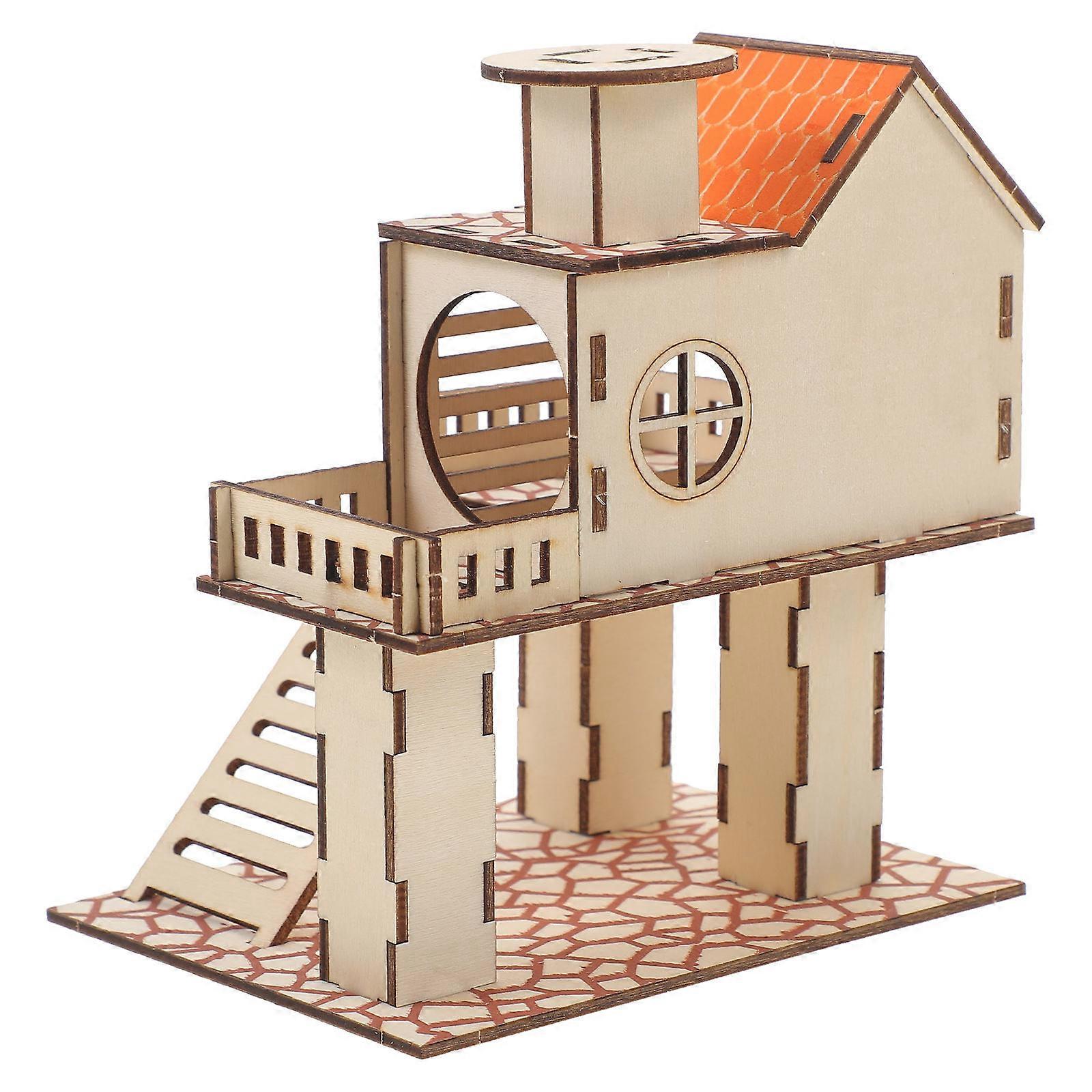 Hamster Exercise Toys Wooden Hamster Hideaway Castle Climbing Ladder Small Animals 1Set