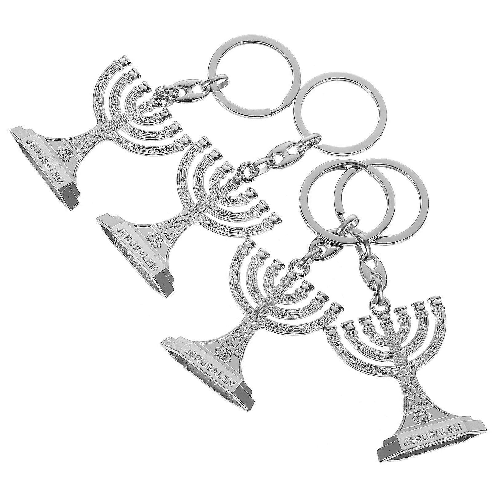 Hanukkah Keychains 4Pcs Silver Zinc Alloy Durable Structure Key Rings for Hanging Keys