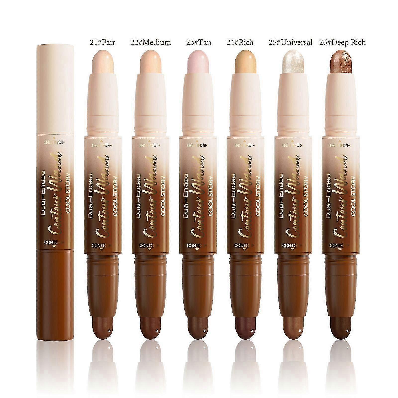 6-Piece Dual-Ended Contour & Highlighter Stick Set - Waterproof and Long-Lasting for Face and Body, Fits All UK Skin Tones