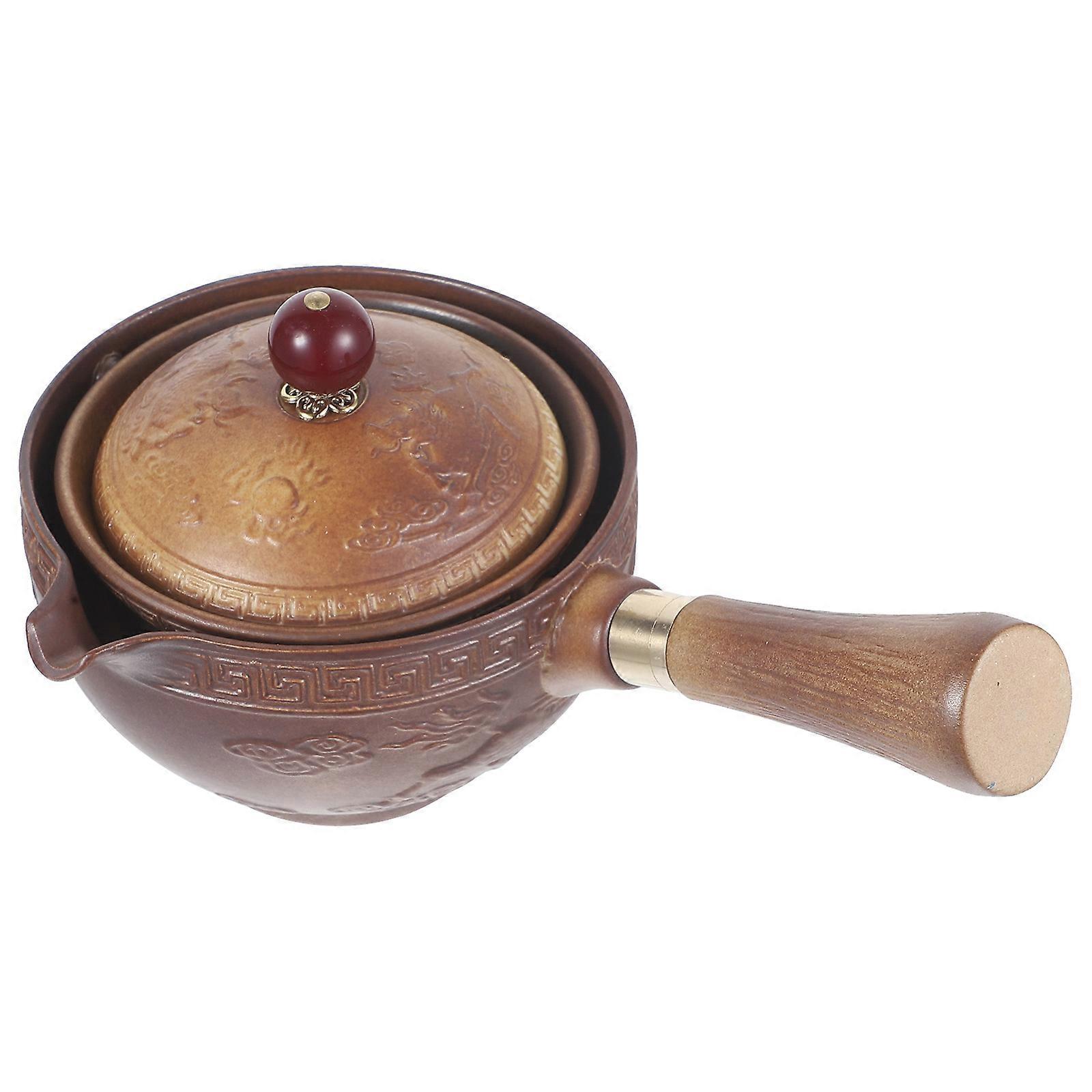 360 Rotation Tea Pot 3Pcs Ergonomic Ceramic Teapot Dark Brown Portable Kettle For Home Use And Office Use