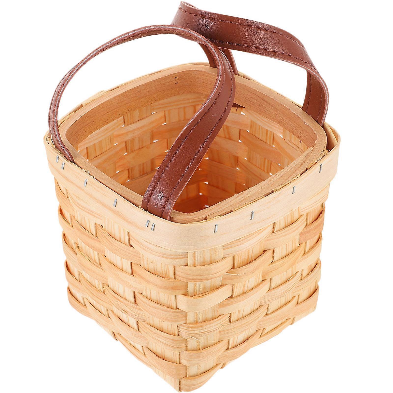 2Pcs Light Brown Woven Basket for Storage Use with Handle