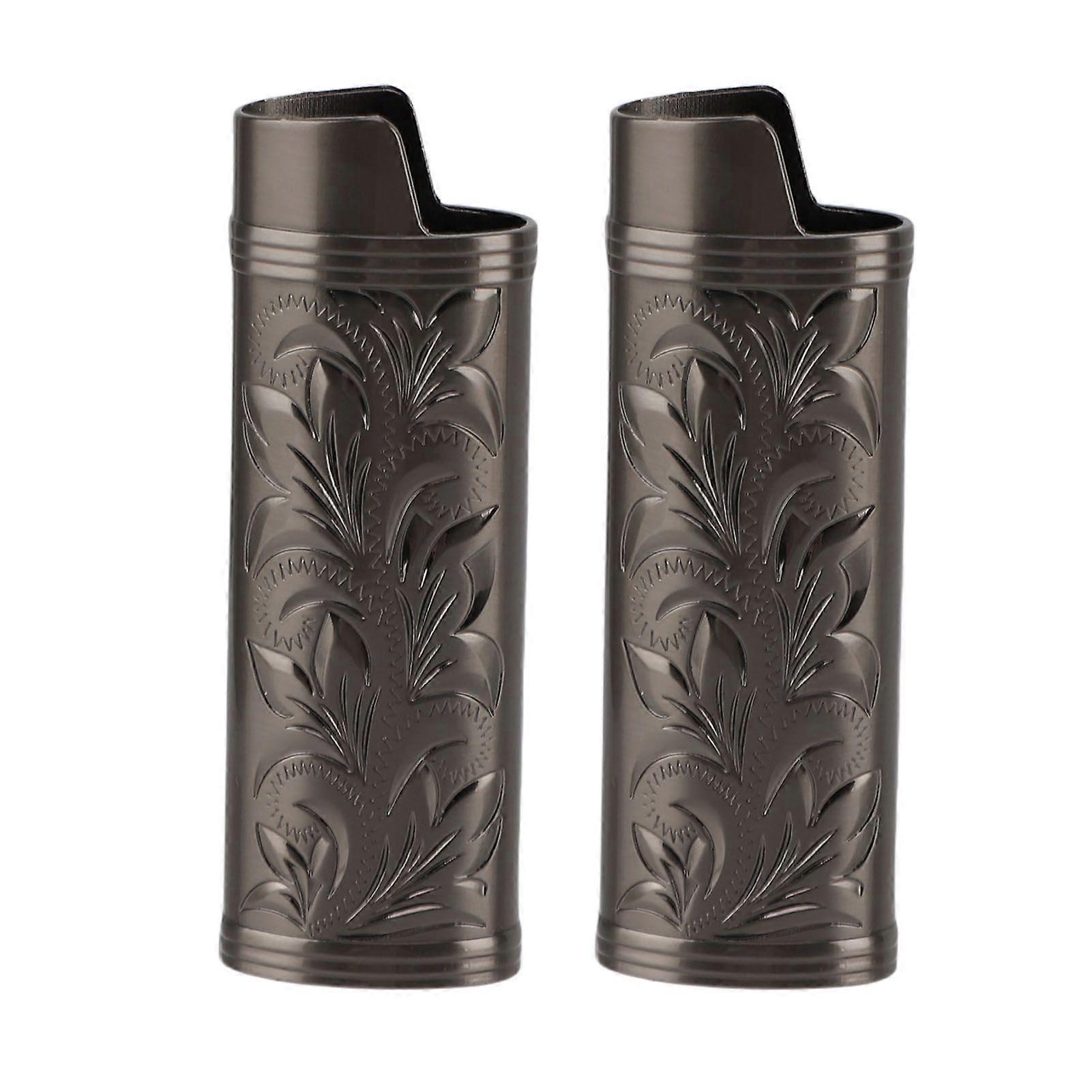 2PCS Torch Lighter Case Vintage Zinc Alloy Eye Catching Long Lifespan Portable Lighter Case Holder Black