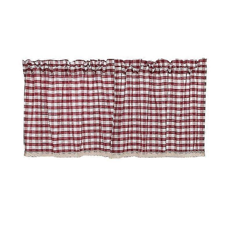 Kitchen Window Plaid Short Curtain Rod Drape Home Decor
